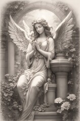 statue of angel in a marble fountain
