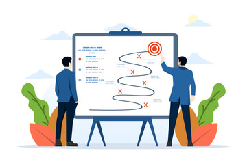 Strategic planning concept for overcoming difficulties or obstacles to achieve goals or targets, business success for brainstorming, team planning for success tactics chart or competitor analysis.