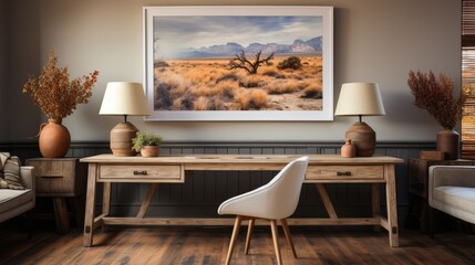 Frame mock up in Home Office  Modern Farmhouse Style , Mockups Design 3D, HD
