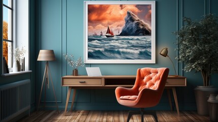 Frame mock up in Home Office  Nautical Style , Mockups Design 3D, HD