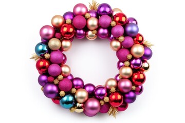 A colorful and festive Christmas wreath with designs in various shades on a white background will add a festive feel to your space.