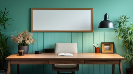 Frame mock up inHome Office Modern Style in Green , Mockups Design 3D, HD