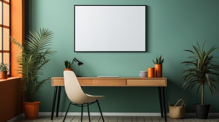 Frame mock up in Home Office Coastal-Inspired in Red, Mockups Design 3D, HD
