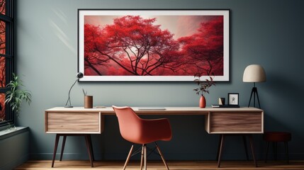 Frame mock up in Home Office Coastal-Inspired in Red, Mockups Design 3D, HD