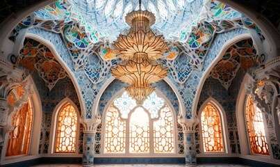 Obraz premium the background of the mosque's ornaments which are filled with beauty, Generative Ai