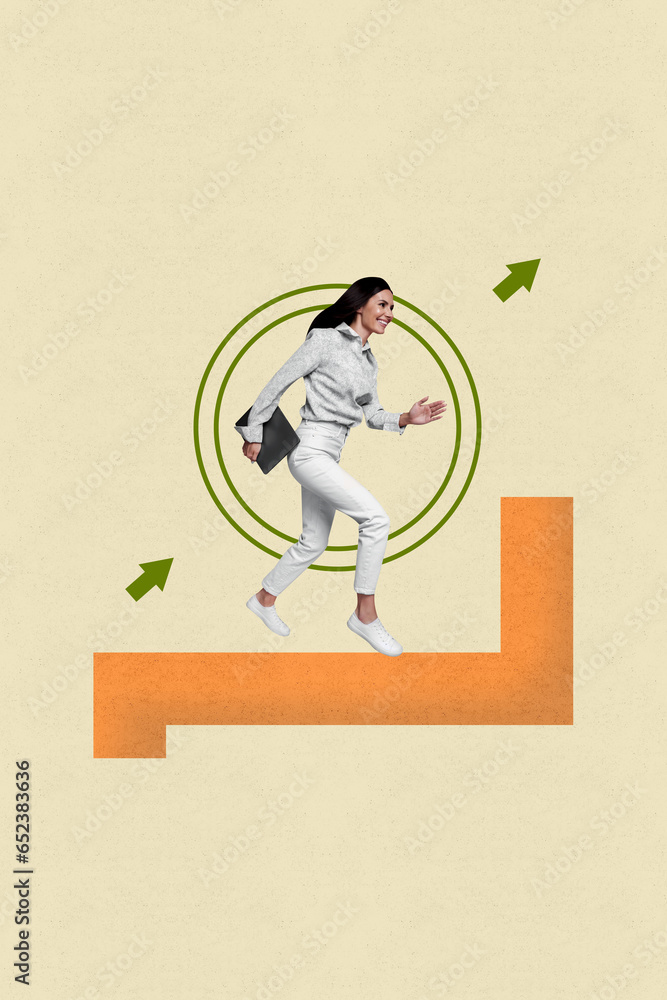 Poster image collage artwork of professional worker office agent run to goal aim motivation progress concep