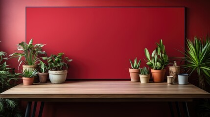 Frame mock up in Home Office Japanese-Inspired in Red , Mockups Design 3D, HD