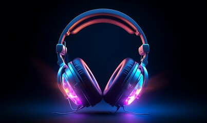 Fototapeta na wymiar headphones glow in the dark style, Generative Ai