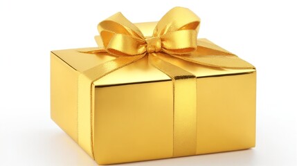 Fototapeta premium golden christmas gift box with ribbons and beautifull attractive decoration on white background