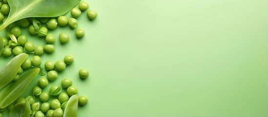 Poster Close up of isolated fresh green peas on a isolated pastel background Copy space © vxnaghiyev