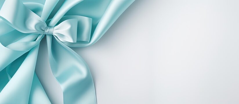A isolated pastel background Copy space with a blue bow on a white sack