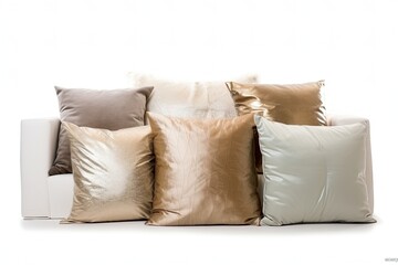 set of elegant pillow at luxury sofa isolated on white