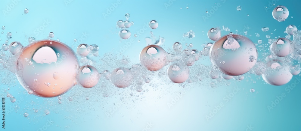 Aufkleber Bubbles of soda water rising to the surface creating a delightful splash on a isolated pastel background Copy space