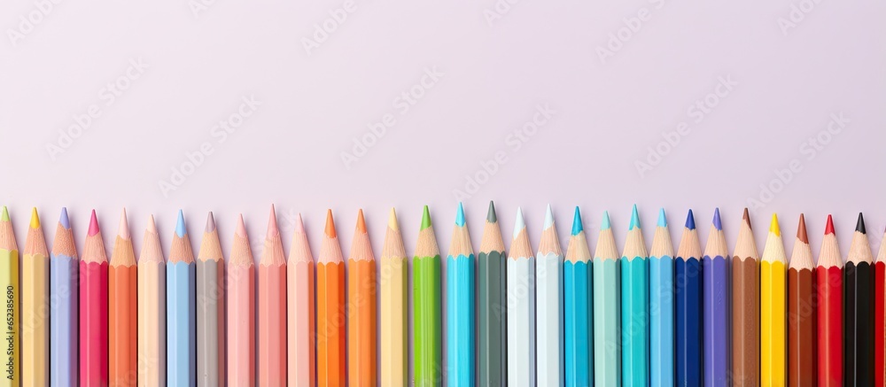 Poster colored pencils indicate text isolated pastel background copy space