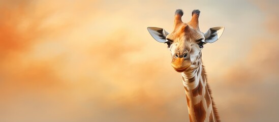 Giraffes are African mammals the tallest terrestrial animals and largest ruminants isolated pastel background Copy space - obrazy, fototapety, plakaty