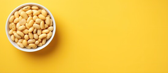 Butter beans in a bowl on a isolated pastel background Copy space