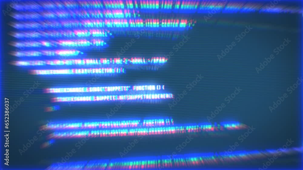 Aufkleber The process of writing a digital code by a programmer in a programming language, glowing letters and numbers. Making computer programs blue background