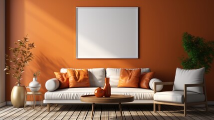 Frame mock up inLiving RoomArt Deco in Warm Color , Mockups Design 3D, HD