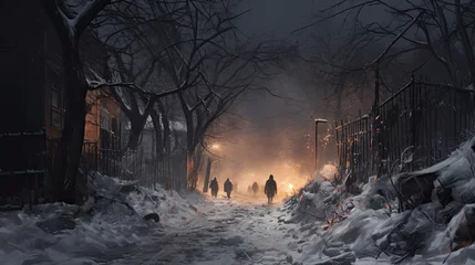 Foto op Canvas A small village at night in winter © jr-art
