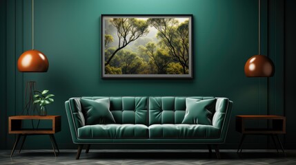 Frame mock up inMedia RoomContemporary Glam in Green , Mockups Design 3D, HD
