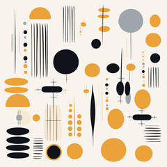 Mid-century modern pattern, background, hand-drawn cartoon flat art Illustrations in minimalist vector style