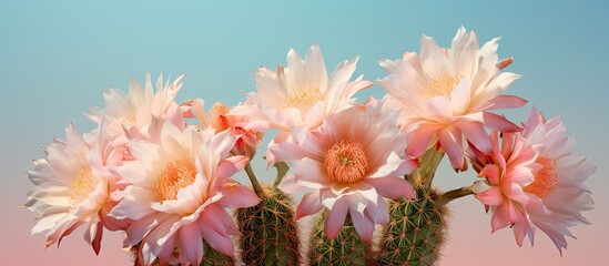 Cactus flowers against isolated pastel background Copy space