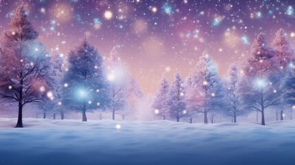 Winter background with Christmas trees in the snow and snowflakes 3