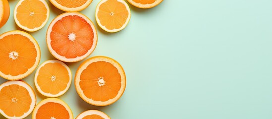 Orange pieces on isolated pastel background Copy space