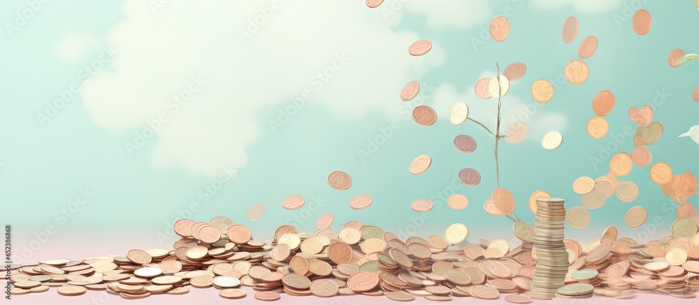 Poster concept of saving and the increase in money isolated pastel background copy space