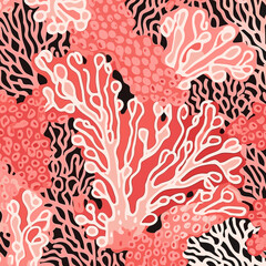 Fototapeta na wymiar Coral textures pattern, background, hand-drawn cartoon flat art Illustrations in minimalist vector style