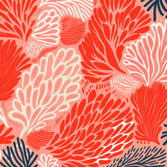 Coral textures pattern, background, hand-drawn cartoon flat art Illustrations in minimalist vector style