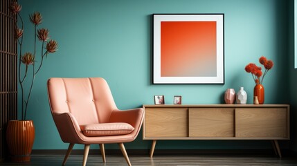 Mock up poster frame close up on wall Home Office, Mockups Design 3D, HD