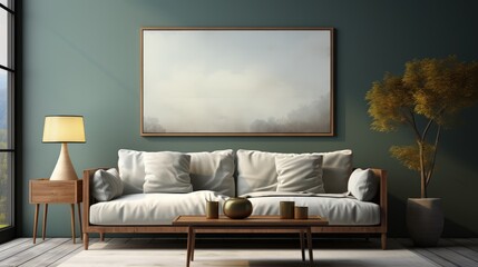 Mock up poster frame close up on wall Living Room, Mockups Design 3D, HD