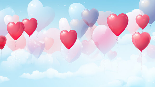 Celebration of love with countless heart balloons set against a calming sky