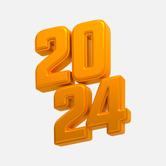 3d rendering Happy new year 2024 gold 3d text effect banner design template
