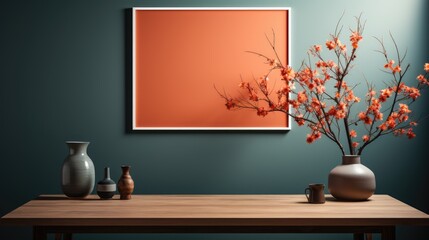 Mock up poster frame close up on wall Bedroom Chinese, Mockups Design 3D, HD