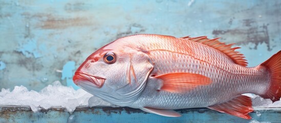 Mangrove red snapper at Indonesia market isolated pastel background Copy space