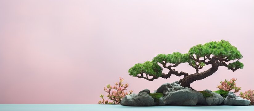 Bonsai tree on a isolated pastel background Copy space