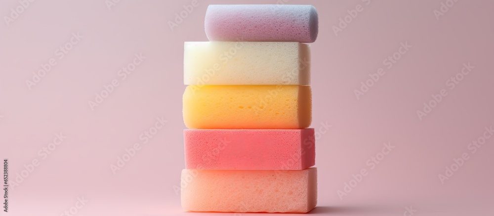 Aufkleber colored sponges in an image isolated pastel background copy space