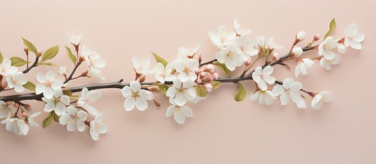 White spring blossoms on a isolated pastel background Copy space