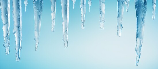 Closeup blue icicle photography isolated pastel background Copy space