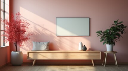 Mock up poster frame close up on wall Guest Room, Mockups Design 3D, HD
