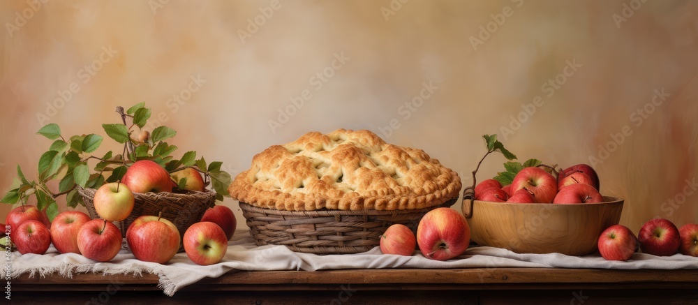 Aufkleber copy space with apples and apple pie
