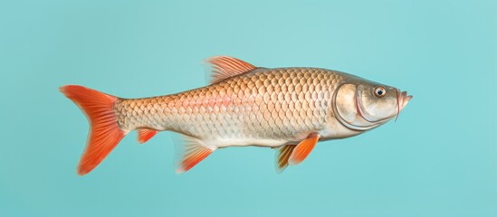 Naklejka premium Large carp alone against isolated pastel background Copy space