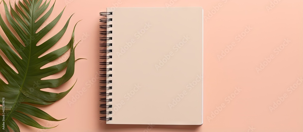 Poster multiple notebooks arranged flat on a isolated pastel background copy space