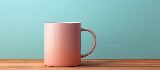 Wooden mug with a sense of style isolated pastel background Copy space