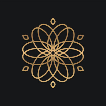 Logo template design with outline geometric arabic and islamic pattern on a black background