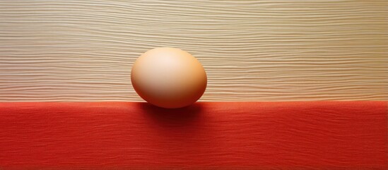Two red eggs on bamboo mat seen in close up isolated pastel background Copy space