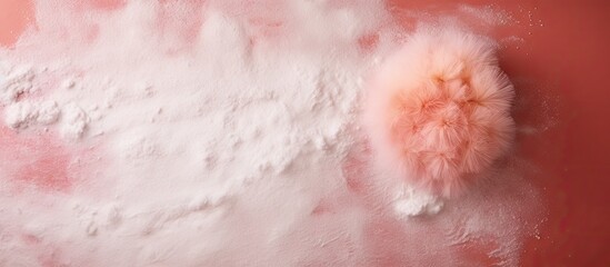 Body wash and loofah on a isolated pastel background Copy space