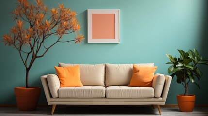 Mock up poster frame close up on wall Living Room Mode, Mockups Design 3D, HD